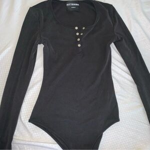 Kittenish Charcoal Buttoned Bodysuit